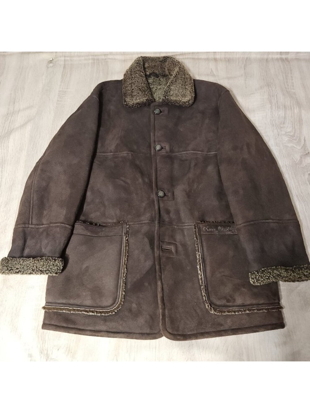 Vintage Pierre Cardin Paris Mens Shearling Suede Coat Size 105 US Xl Brown Ranch